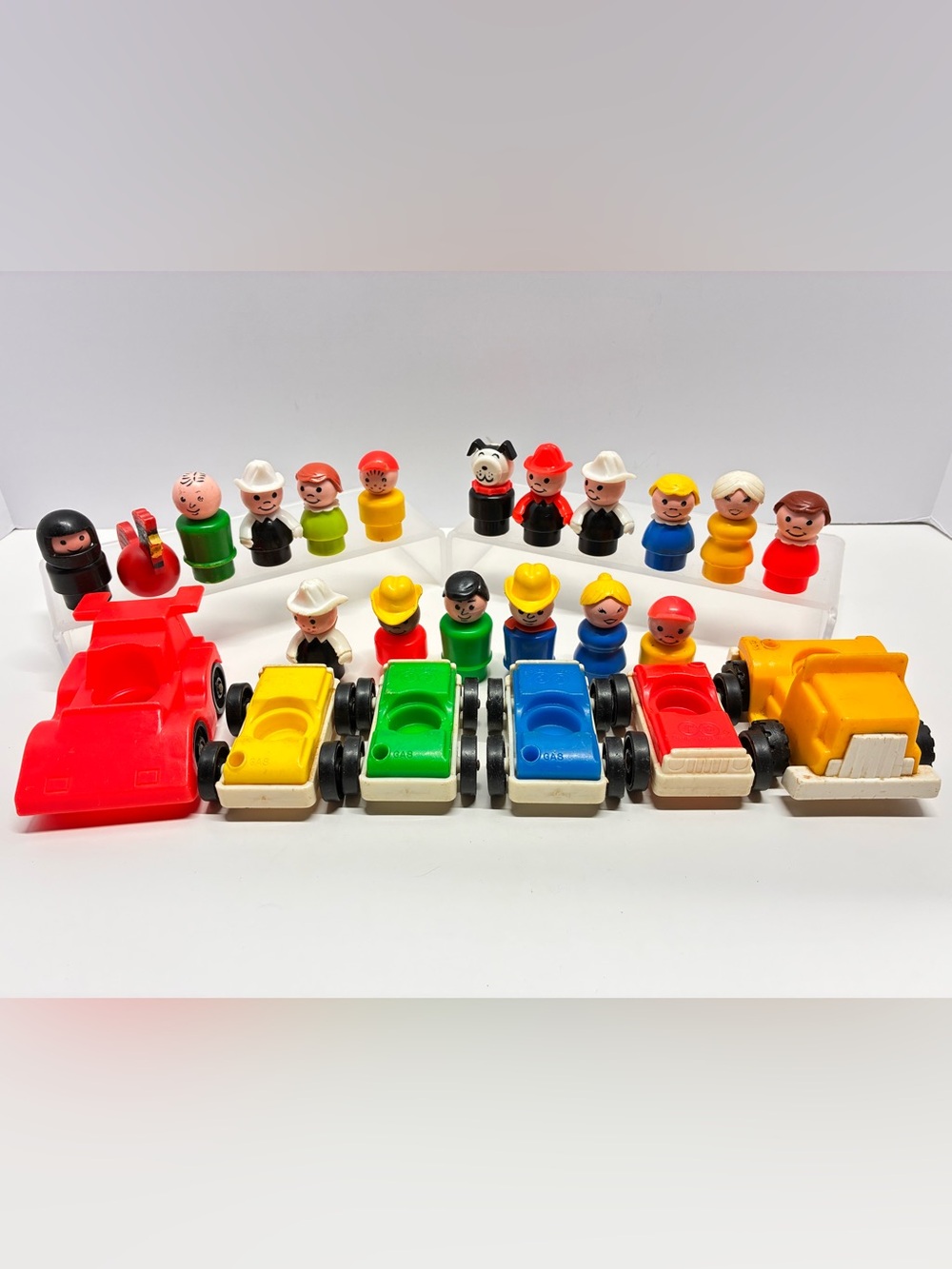 Vintage Fisher Price Little People Lot Of 24 Wood Plastic Figures Cars Animals